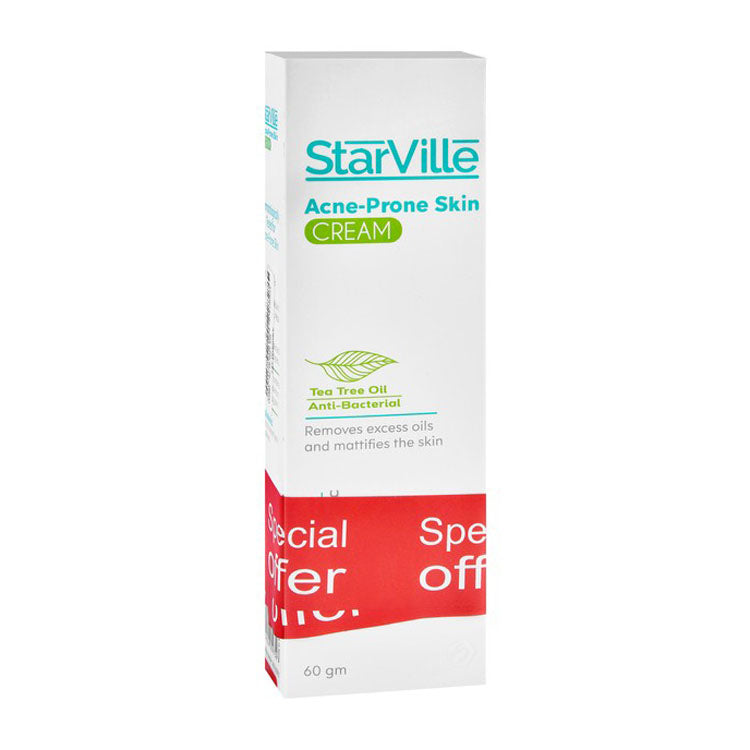 StarVille Hypoallergenic Facial Cream for Oily & Acne-Prone Skin (60g) & Antibacterial Purifying, Restoring & Refreshing Micellar Water for All Skin Types (200ml) with Tea Tree Oil (Special Offer) 1 bundle