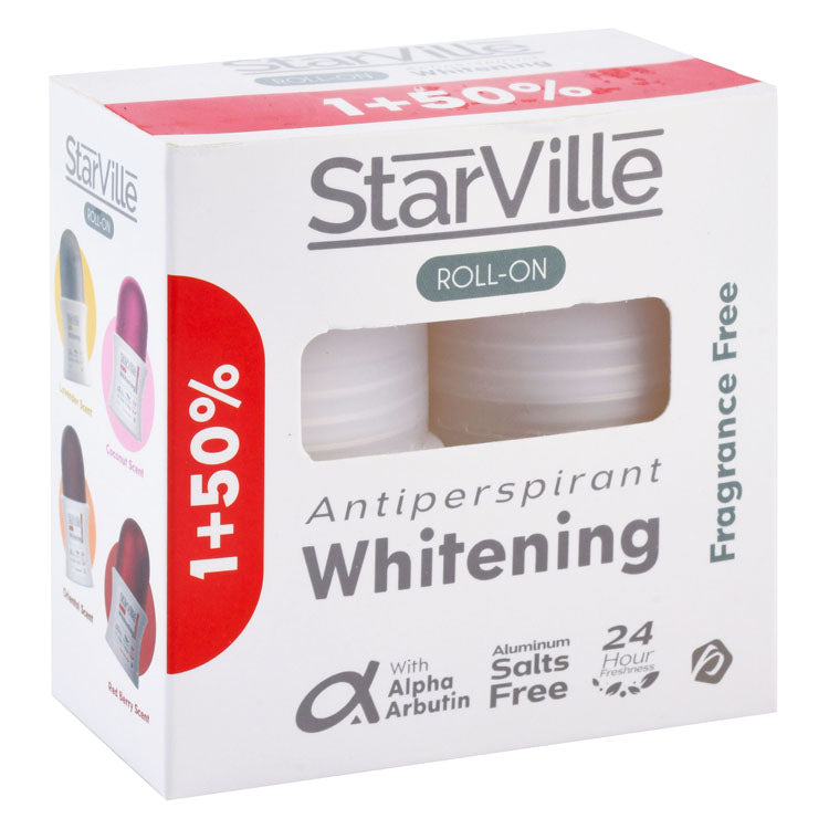 StarVille 24H Hypoallergenic Antiperspirant & Whitening Roll-On Deodorant with Alpha Arbutin (1+50%) - fragrance free, aluminum salts free