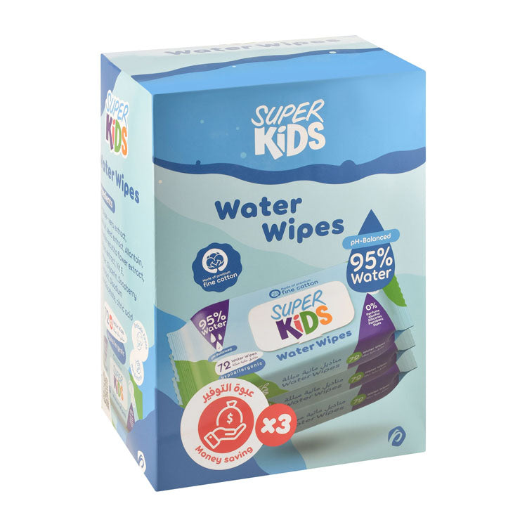 Super Kids Hypoallergenic Anti-Inflammatory & Moisturizing Water Wipes - perfumes free, alcohol free, silicones free