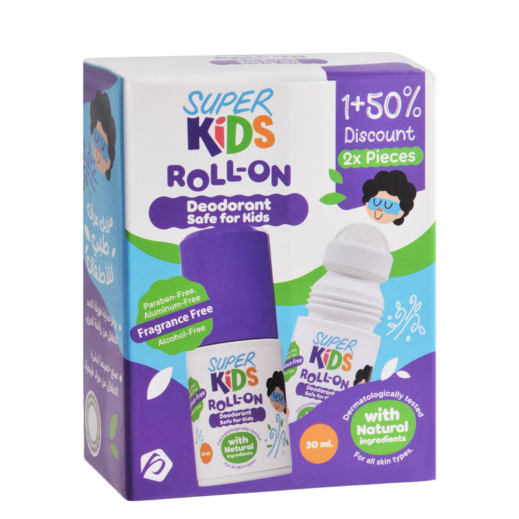 Super Kids Roll-On Deodorants for All Skin Types (50% Off on the 2nd Product) - fragrance free, parabens free, aluminum free