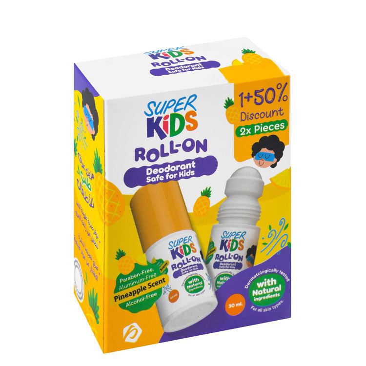 Super Kids Roll-On Deodorants Pineapple Scent for All Skin Types (50% Off on the 2nd Product) - fragrance free, parabens free, aluminum free