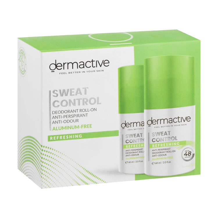 Dermactive Sweat Control مزيل عرق رول أون لا يسبب الحساسية يدوم 48 ساعة منعش ومضاد للتعرق والرائحة - خالٍ من الألومنيوم