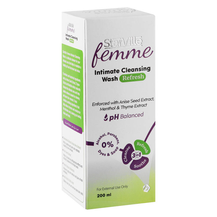 StarVille Femme 3in1 Refreshing, Soothing & Cleansing Intimate Wash with Menthol, Anise Seed & Thyme Extracts - alcohol free, parabens free, dyes free