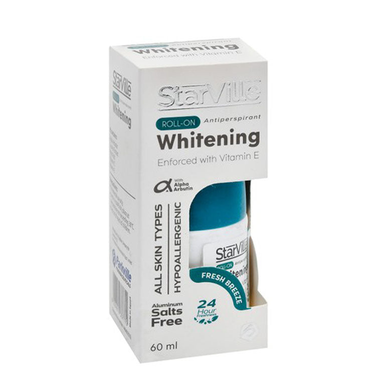 StarVille Hypoallergenic Whitening & Antiperspirant Roll-On Deodorant Fresh Breeze Scent with Vitamin E for All Skin Types - aluminum salts free