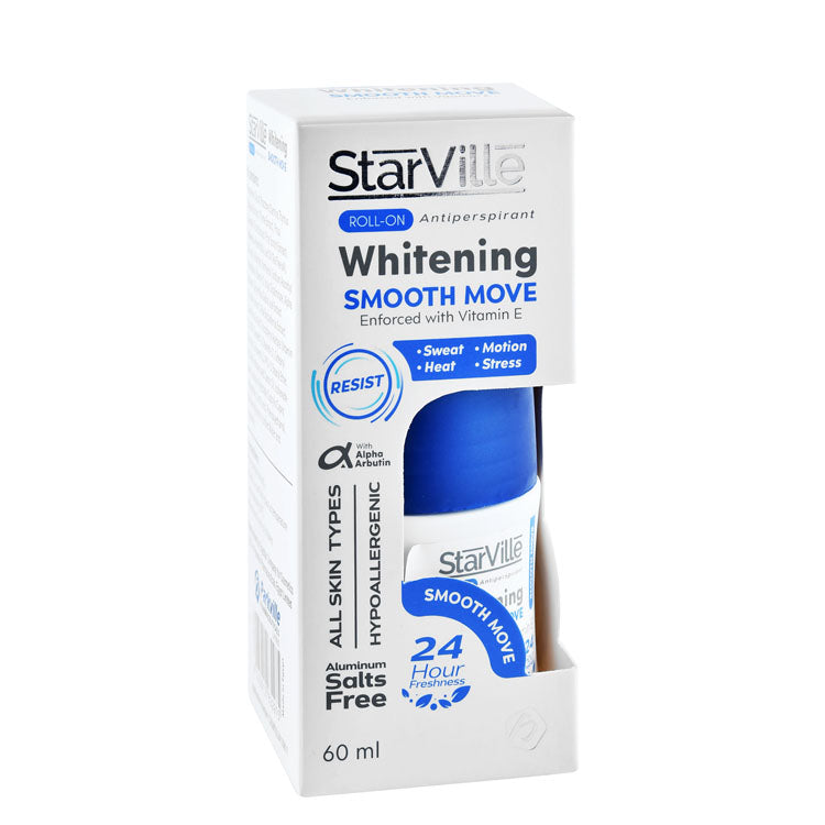 StarVille Smooth Move Hypoallergenic 24H Whitening & Antiperspirant Roll-On Deodorant Ocean Scent with Alpha Arbutin & Vitamin E for All Skin Types - aluminum salts free
