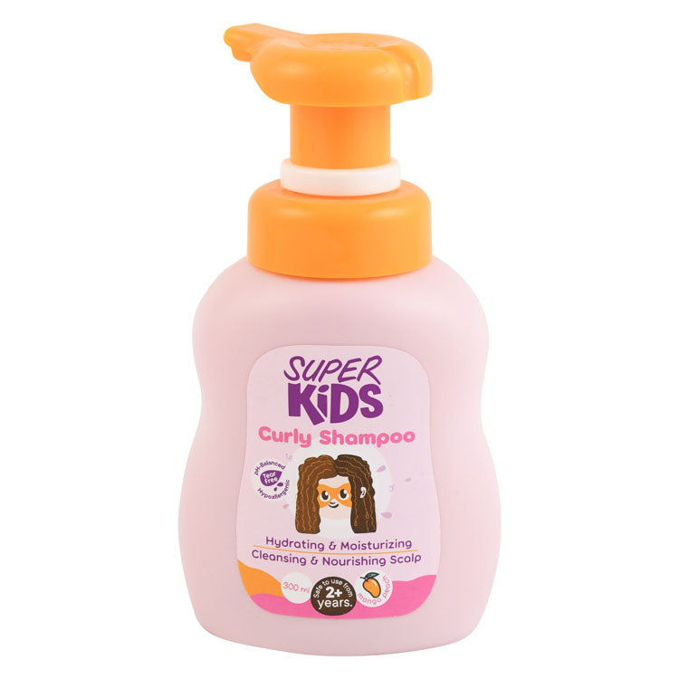 Super Kids Hypoallergenic Hydrating, Moisturizing & Nourishing Curly Shampoo Mango & Peach Scent (2+ Years) - alcohol free, silicone free, mineral oils free, tear free