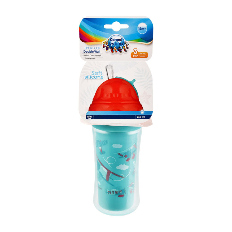 Canpol Babies Blue 260ml Sports Cup with Straw Step 3 (12+ Months) - BPA free