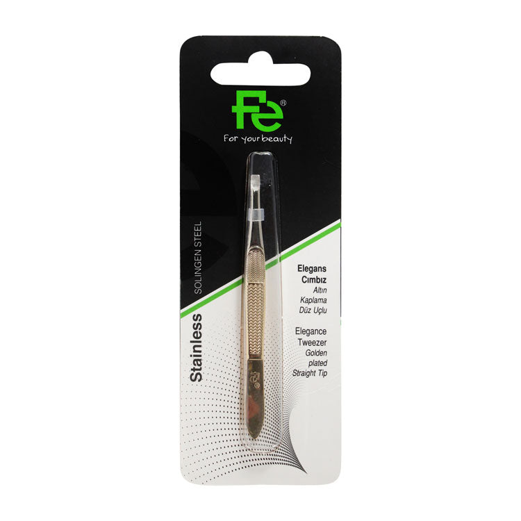 Fe Stainless Steel Gold Plated Straight Tip Elegance Tweezers