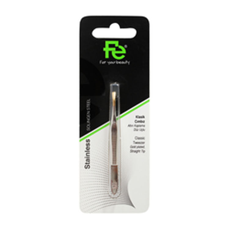 Fe Stainless Steel Gold Plated Classic Straight Tip Tweezers