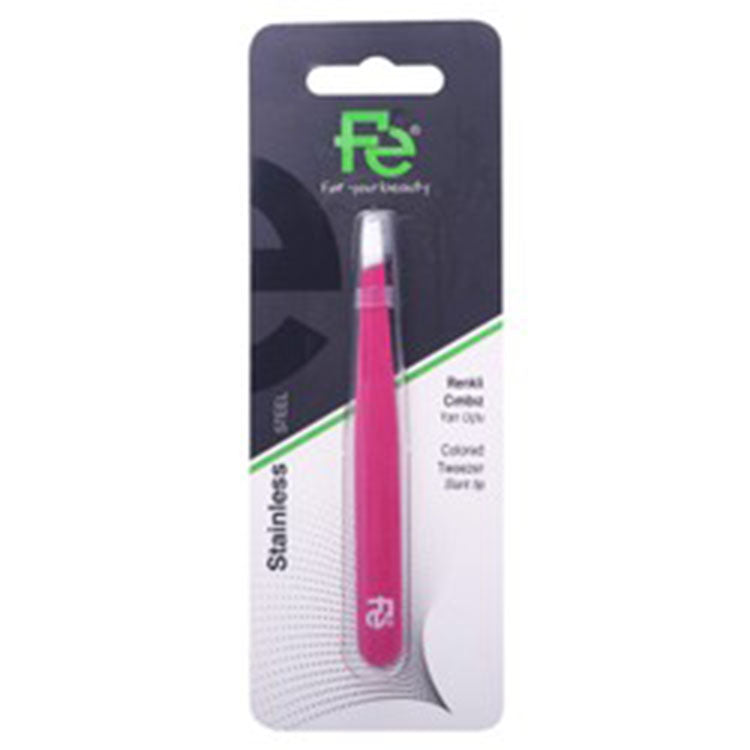 Fe Pink Stainless Steel Slant Tip Tweezers