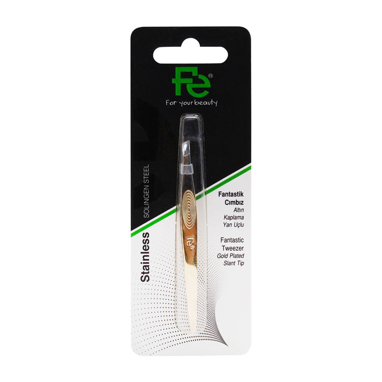 Fe Gold Plated Stainless Steel Slant Tip Tweezers