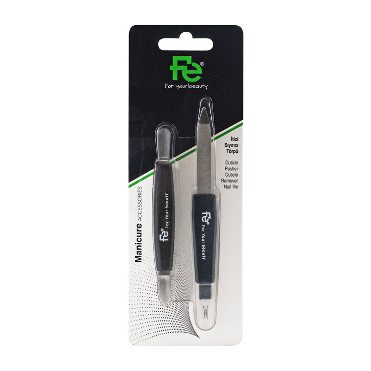 Fe Black Cuticle Pusher & Remover with Nail File