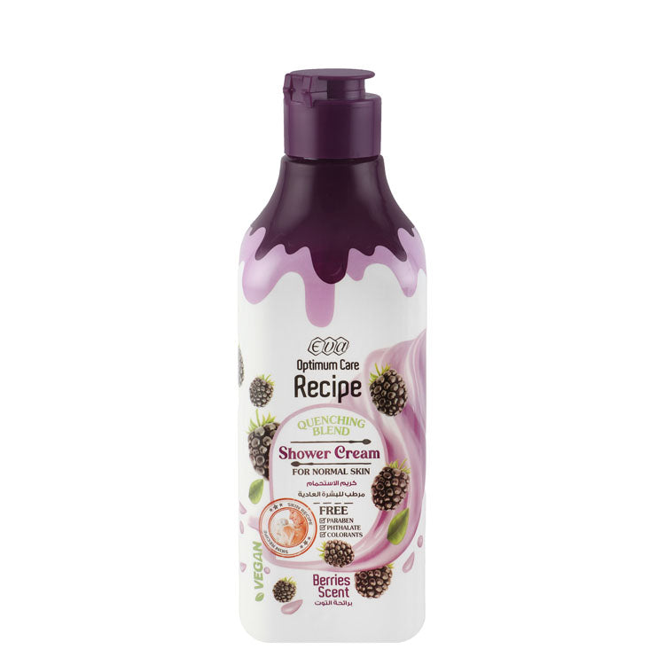 Eva Optimum Care Recipe Quenching Blend Shower Cream Berries Scent for Normal Skin - vegan, parabens free, phthalates free