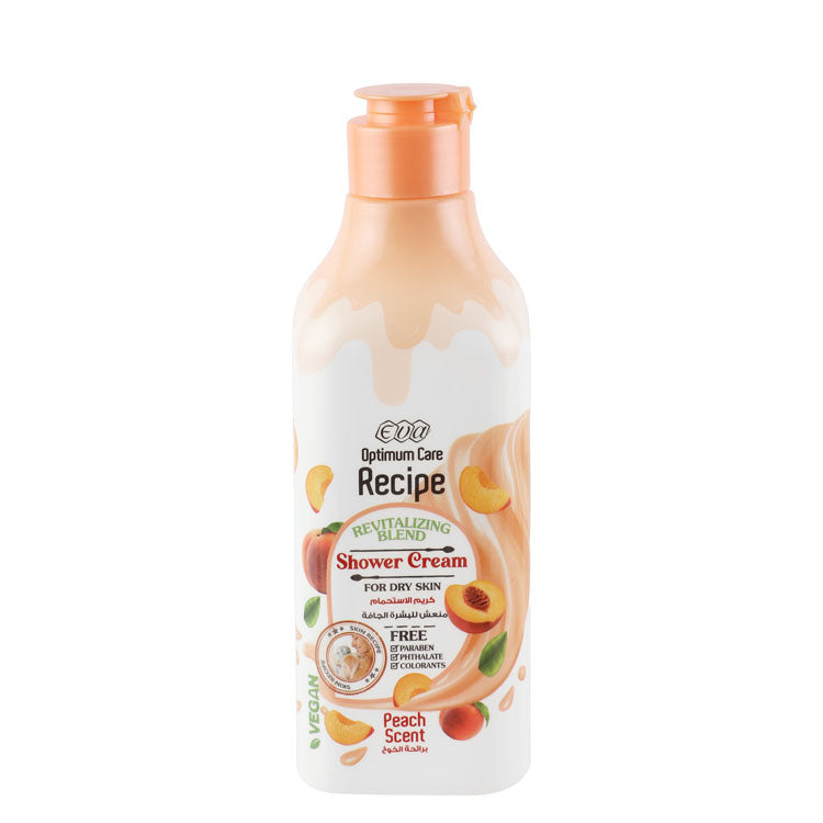 Eva Optimum Care Recipe Revitalizing Blend Shower Cream Peach Scent for Dry Skin - vegan, parabens free, phthalates free