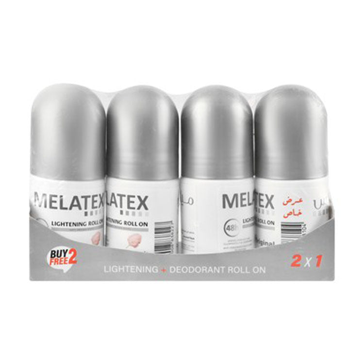 Melatex 48H Antiperspirant Lightening & Anti-Brown Spot Roll-On Deodorants Original Scent (2x40ml) & Cotton Candy Scent (2x40ml) (2+2 Free) - alcohol free 1 bundle