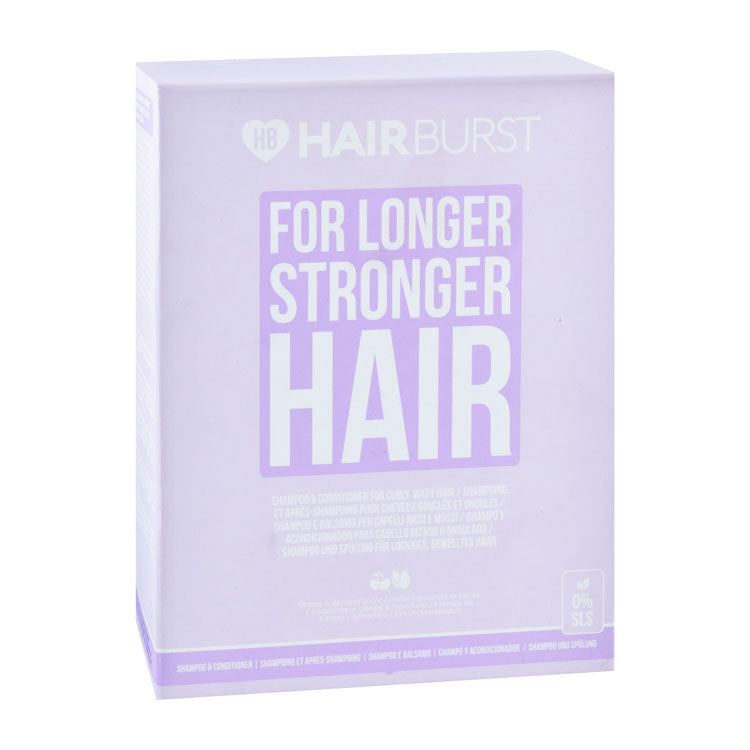 Hair Burst Lengthening & Strengthening Shampoo (350ml) & Conditioner (350ml) Cherry & Almond Scent for Curly & Wavy Hair - vegan, SLS free