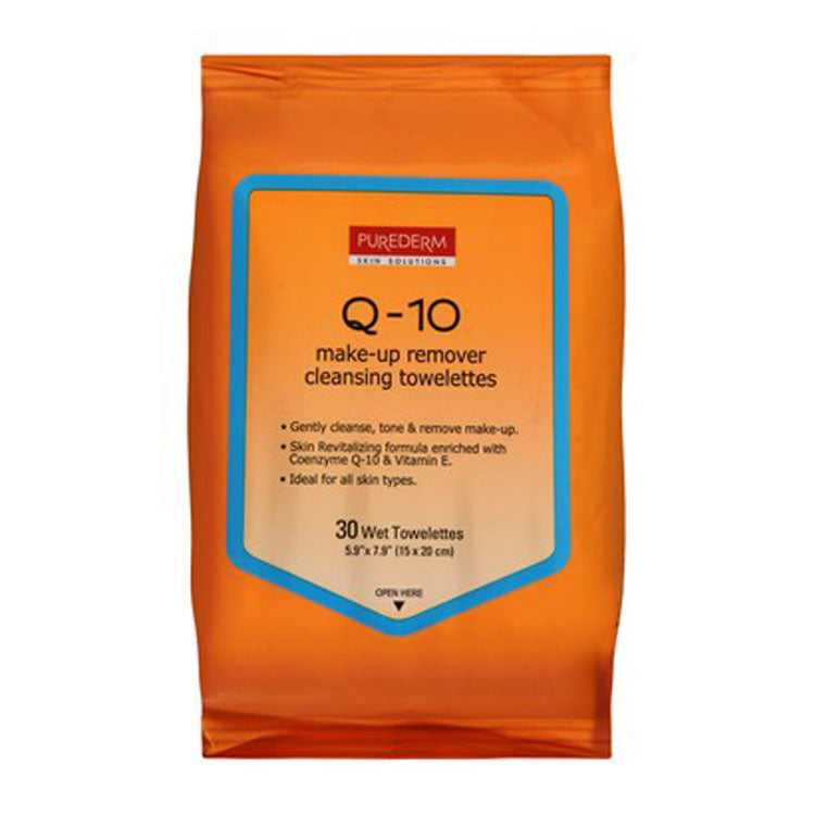 Purederm Q-10 Cleansing, Toning & Makeup Removing Wet Facial Towelettes with Vitamin E for All Skin Types (15x20cm)