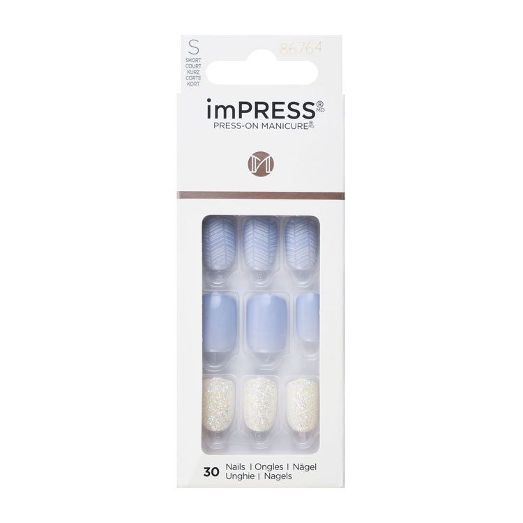 ImPRESS Short White & Blue Press-On Manicure Nails 86764