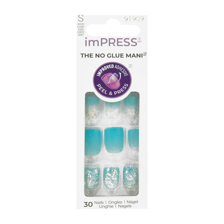 ImPress The No Glue Mani Short Blue Glittered Press-On Manicure Nails