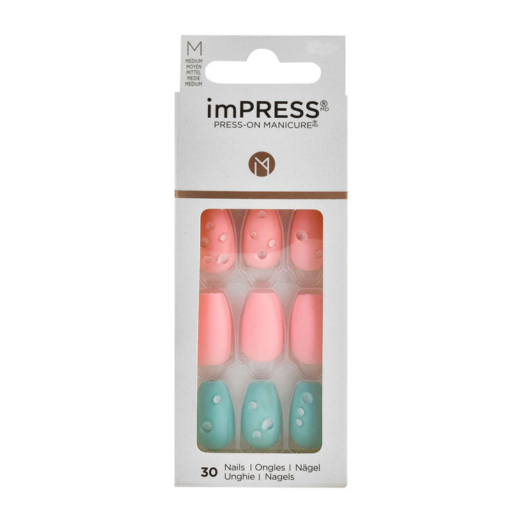 ImPRESS أظافر جل لاصقة (مانيكير) وردي متوسط وأزرق بقطرات الندى
