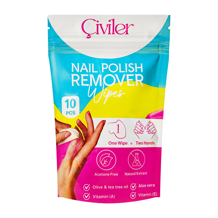 civiler Nail Polish Remover Wipes with Aloe Vera, Olive & Tea Tree Oils - acetone free