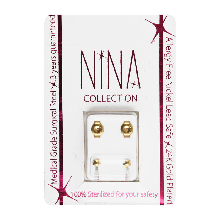 Nina Sterile Star Shaped Gold Plated Surgical Steel Stud Earrings - allergy free
