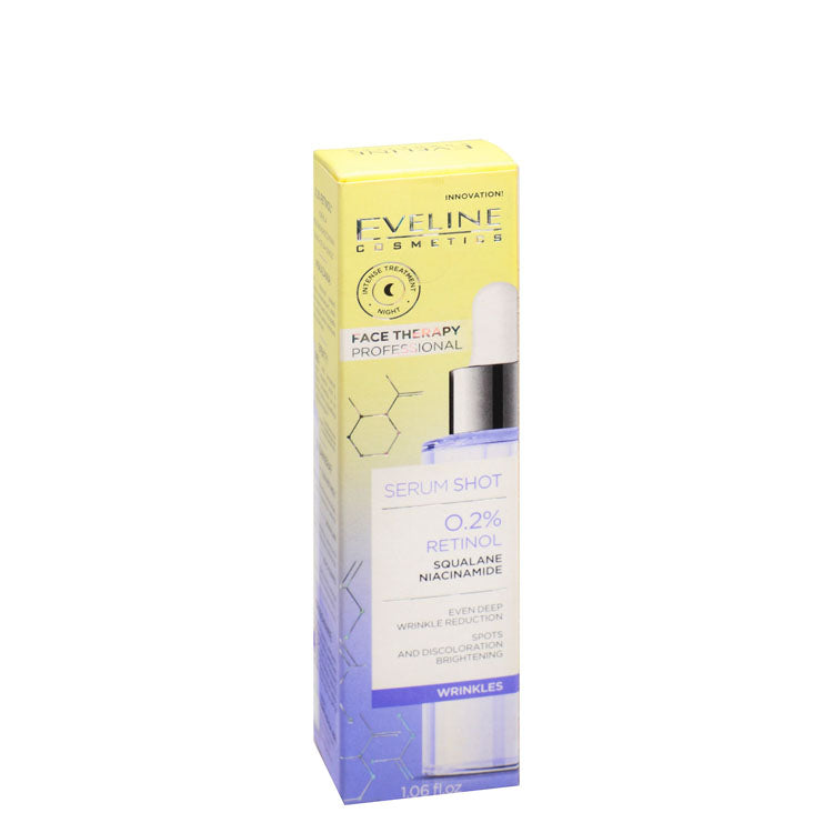 Eveline Cosmetics 0.2% Retinol Brightening & Anti-Wrinkle Face Night Serum Shot with Squalane Niacinamide - vegan, cruelty free