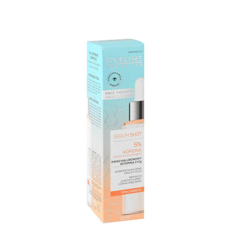 Eveline Cosmetics Face Therapy Professional 5% Caffeine Deep Hydrating, Anti-Fatigue & Anti-Puffiness Eye Serum Shot with Hyaluronic Acid, Vitamin C & Cg - vegan, cruelty free