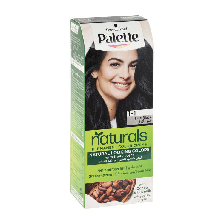 Schwarzkopf Palette Natural Permanent Hair Color Cream Fruity Scent with Cocoa & Oat Milk Blue Black 1-1