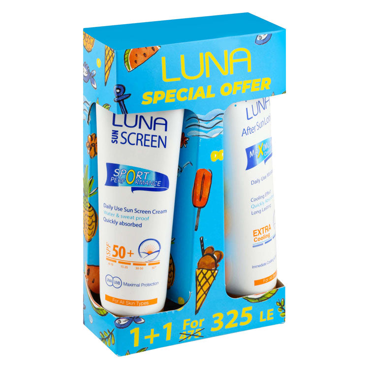 Luna Sport Performance Water & Sweat Proof Sunscreen Cream SPF50+ with Maximum Cooling After Sun Lotion for All Skin Types (Special Offer)