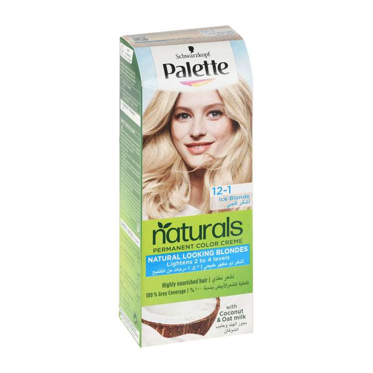 Schwarzkopf Palette Natural Permanent Hair Color Cream Fruity Scent with Coconut & Oat Milk Ice Blonde 12-1