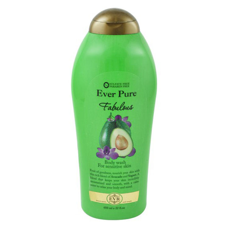 Ever Pure Fabulous Nourishing, Smoothing & Moisturizing Body Wash with Avocado & Yogurt for Sensitive Skin - sulfate free, parabens free, animal testing free 650 ml