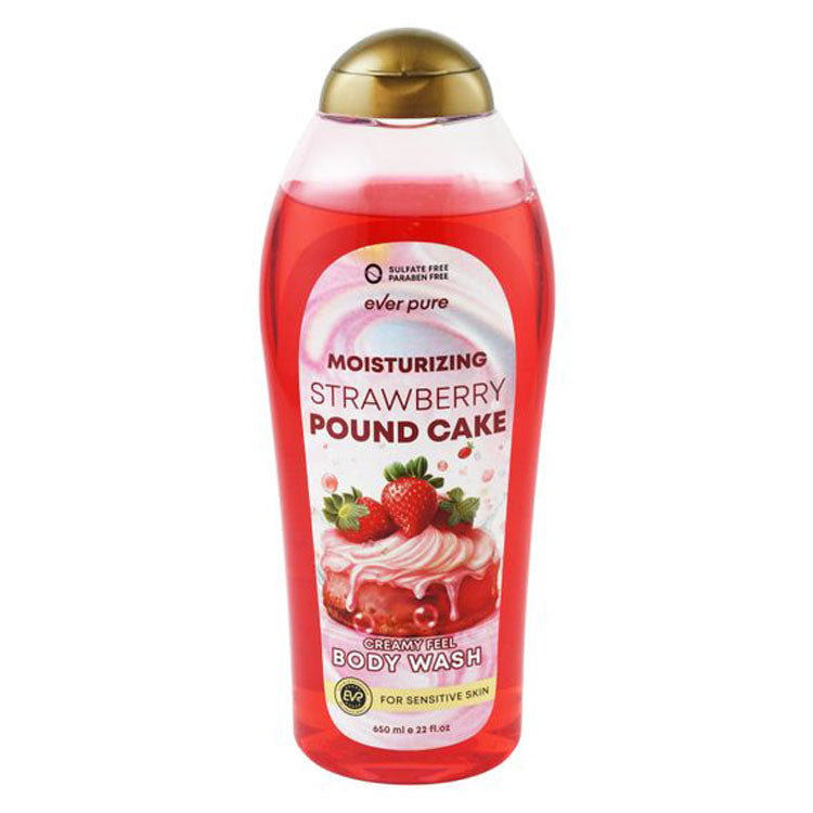 Ever Pure Moisturizing Creamy Body Wash Strawberry Pound Cake Scent for Sensitive Skin - parabens free, sulfate free, animal testing free 650 ml