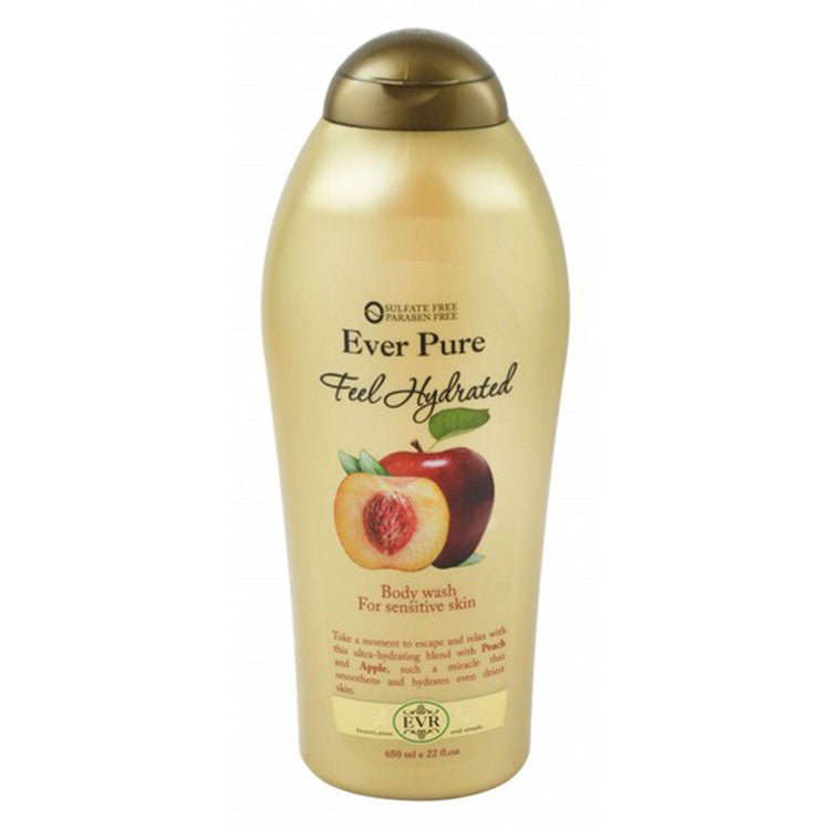 Ever Pure Feel Hydrated Hydrating & Smoothing Body Wash with Apple & Peach for Sensitive Skin - sulfate free, parabens free, animal testing free