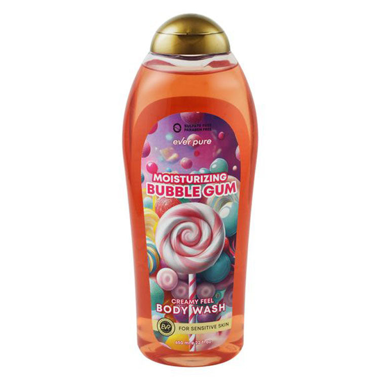 Ever Pure Moisturizing Creamy Body Wash Bubble Gum Scent for Sensitive Skin - parabens free, sulfate free, animal testing free 650 ml