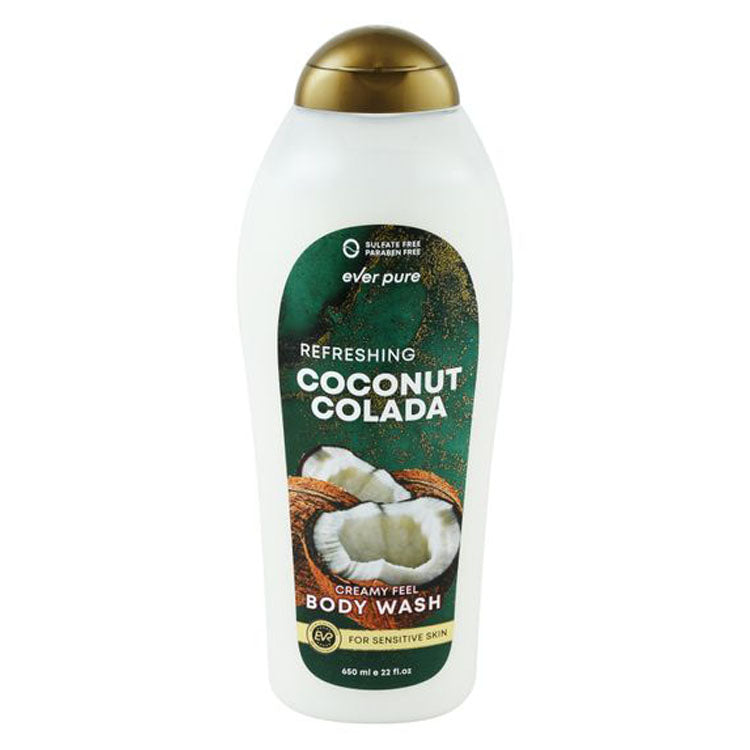 Ever Pure Moisturizing Creamy Body Wash Coconut Colada Scent for Sensitive Skin - parabens free, sulfate free, animal testing free 650 ml