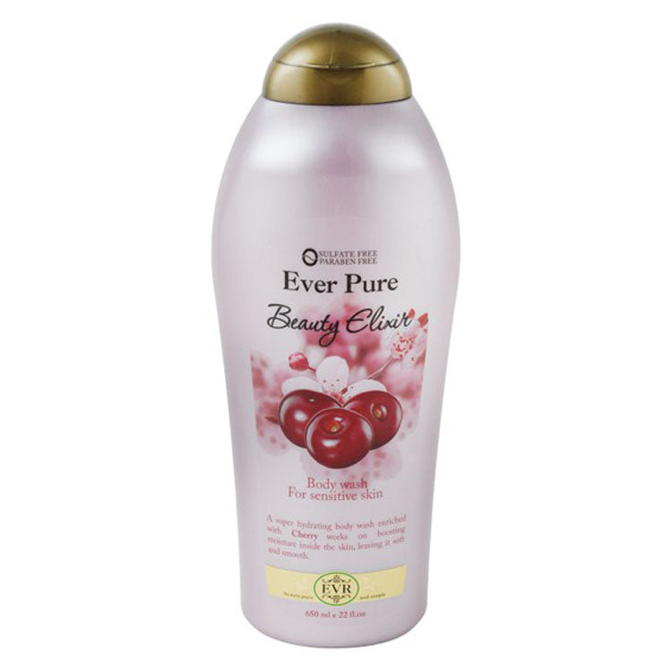 Ever Pure Beauty Elixir Hydrating Body Wash with Cherry for Sensitive Skin - sulfate free, parabens free, animal testing free 650 ml