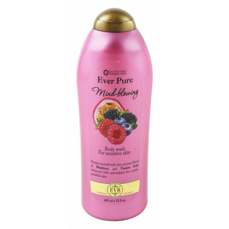 Ever Pure Mind Blowing Body Wash with Blueberry & Passion Fruit for Sensitive Skin - sulfate free, parabens free, animal testing free