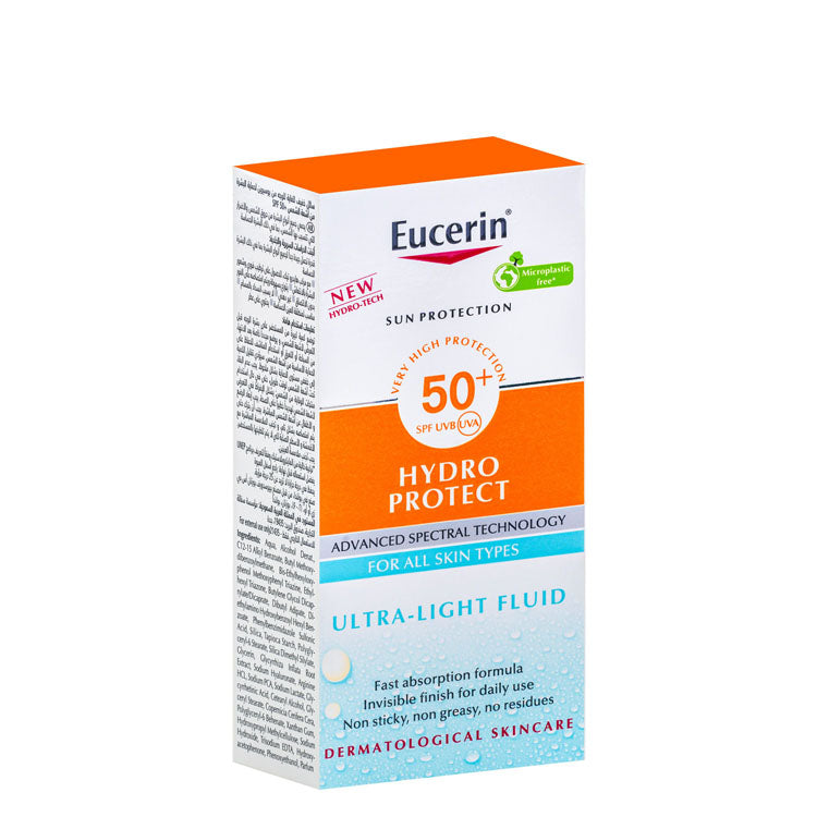 Eucerin Hydro Protect Non-Greasy Ultra-Light Facial Sunscreen for All Skin Types SPF50+ - microplastic free, non comedogenic