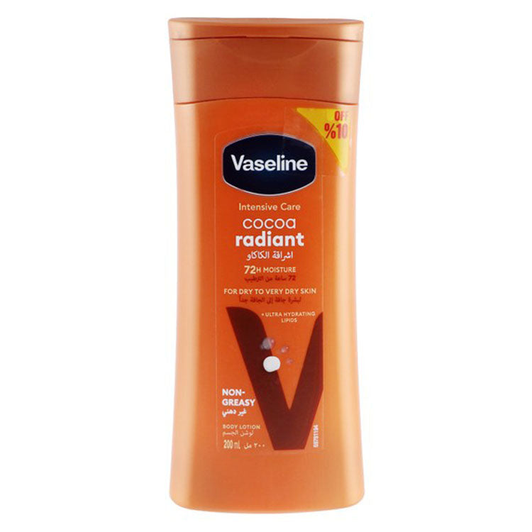 Vaseline Intensive Care Cocoa Radiant Non-Greasy 72H Moisturizing & Hydrating Body Lotion with Lipids for Dry to Very Dry Skin (10% Off) 200 ml