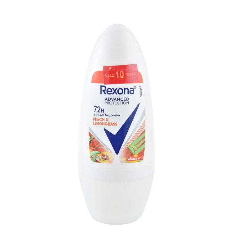 Rexona 72H Advanced Protection Antiperspirant Roll-On Deodorant Peach & Lemongrass Scent (-10 EGP) - ethyl alcohol free