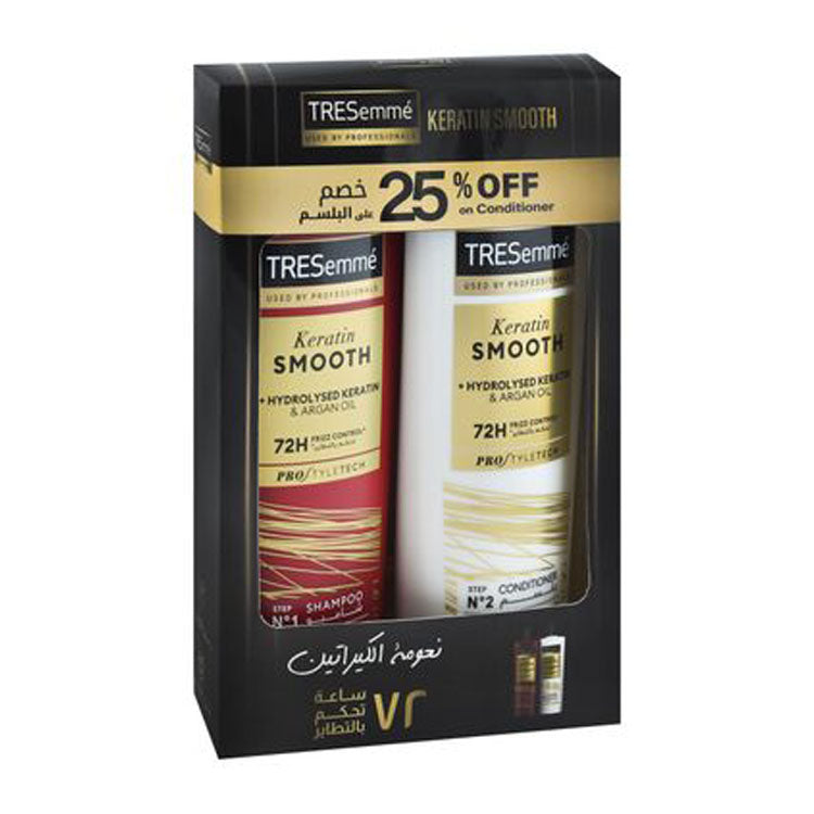 TRESemme 72H Smoothing & Frizz Controlling Shampoo (400ml) & Conditioner (400ml) with Hydrolysed Keratin & Argan Oil (25% Off on 2nd Product) 1 bundle