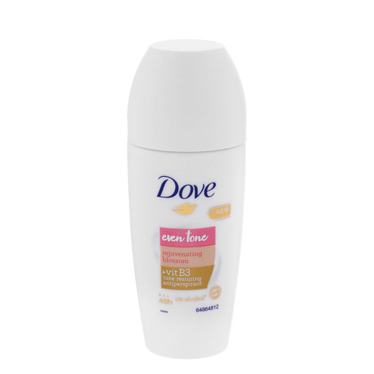 Dove Even Tone 48H Rejuvenating & Antiperspirant Roll-On Deodorant Blossom Scent with Vitamin B3 for Women - alcohol free