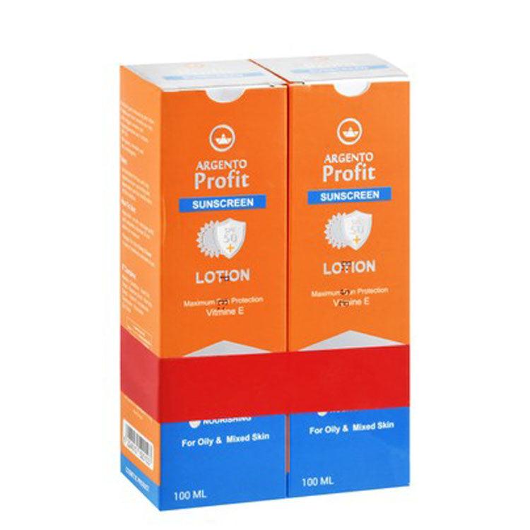 Argento Profit Non-Greasy Moisturizing & Nourishing Face & Body Sunscreen with Vitamin E for Oily & Mixed Skin SPF50+ (1+1 Free) - non comedogenic 2 x 100 ml