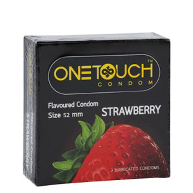 One Touch Pink Latex Condoms Strawberry Flavor 3 per pack