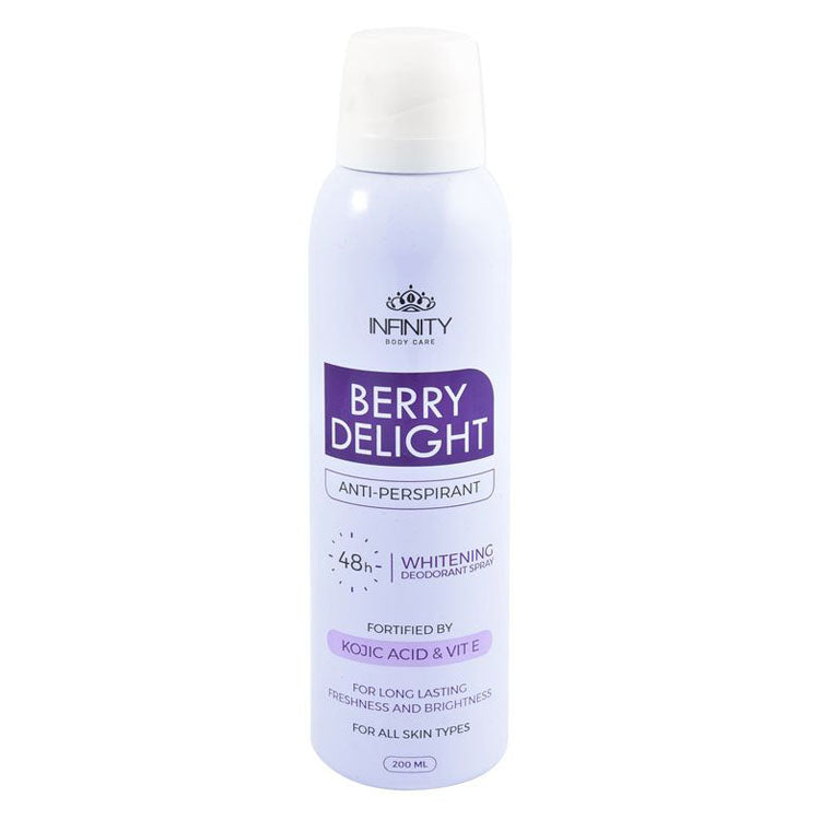 Infinity Berry Delight 48H Antiperspirant Whitening, Freshening & Brightening Deodorant Spray with Kojic Acid & Vitamin E for All Skin Types 200 ml