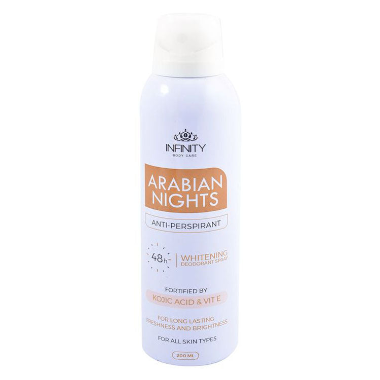 Infinity Arabian Nights 48H Antiperspirant Whitening, Freshening & Brightening Deodorant Spray with Kojic Acid & Vitamin E for All Skin Types 200 ml