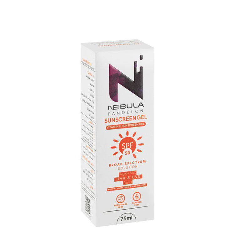 Nebula Fandelon Water-Resistant Broad Spectrum Matte Sunscreen Gel with Vitamin E SPF50 - fragrance free, parabens free 75 ml