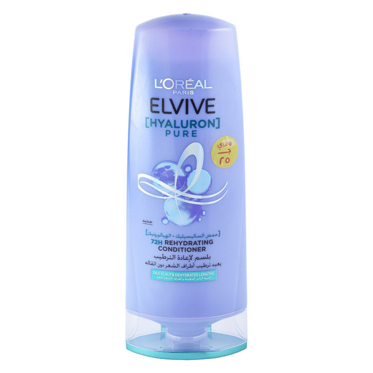 L'Oreal Elvive Hyaluron Pure 72H Rehydrating Conditioner with Salicylic & Hyaluronic Acids for Oily Scalp & Dehydrated Lengths (-25 EGP)