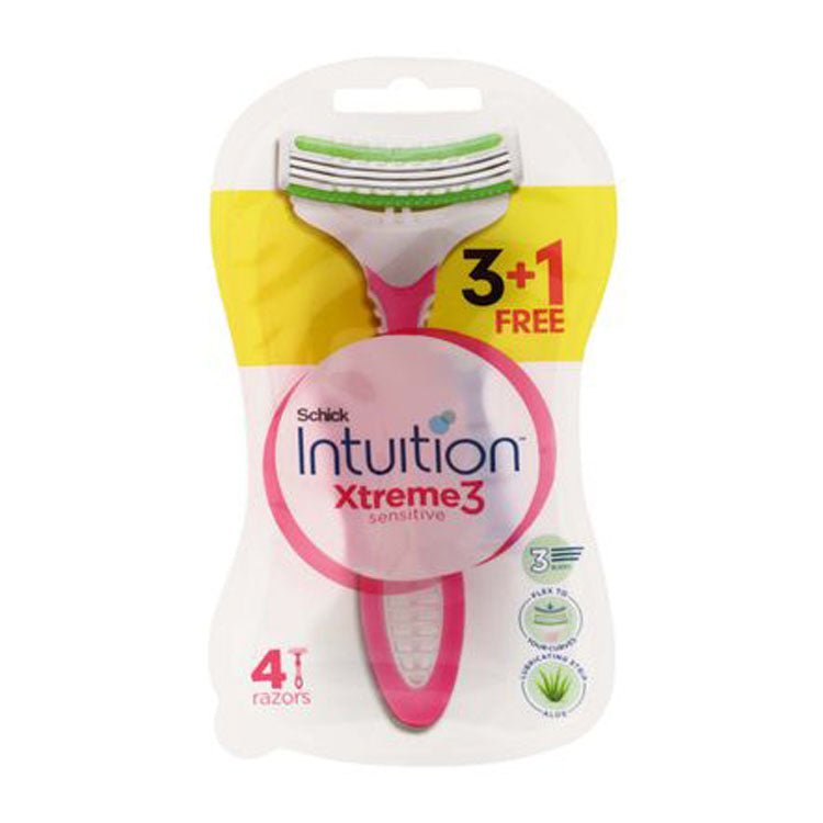 Schick Intuition Xtreme Pink 3 Blade Razors with Aloe Extract (3+1 Free) 4 per pack